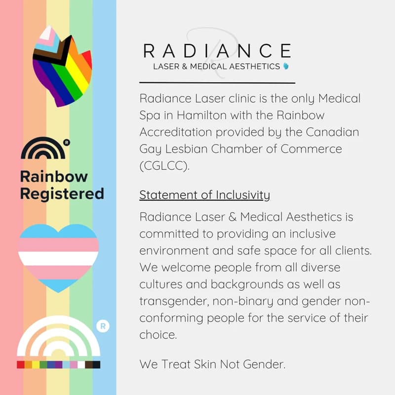 Radiance Laser & Medical Aesthetics, a Rainbow Registered accredited safe space in Hamilton